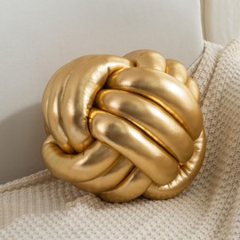 TESICA Handmade Round Knot Ball Pillow Pillow Plush Pillow Knotted Pillow Bedroom Decor Plush Knot Medium Size 11Inch Gold