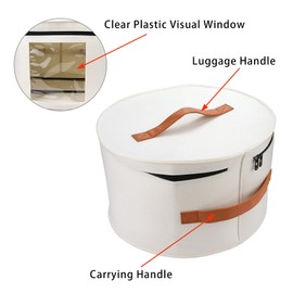 VanlonPro Large Hat Storage Box for Women & Men, 16" D x 10" H Hat Box Organizer，Foldable Round Travel Hat Boxes with Dustproof Lid, Stuffed Toy Storage Bin Bag (Off-white)