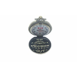 Pinnacle Awards “to My Special Railroad Guy” Engraved Canadian Railroad Pocket Watch – Antique Brass, Japanese Quartz, 24 Hour Dial with Maple Leaf, Gift Boxed Cowboy Chain