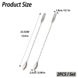 Niaciswe Bar Spoons 32 cm Cocktail Spoon with Fork Long Spoon Stainless Steel Cocktail Pestle Bar Accessories Tasting Spoon Bar Spoon Spiral Long Drink Spoon for Long Drinks Bar Coffee Cocktail Shaker
