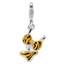 Amore LaVita Sterling Silver CZ Polished Enamel Tiger Bikini Pendant