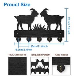 MAYJOYDIY Goat Sheep Wood Key Holder for Wall Animal Grass Meadow Wall Mounted Key Hooks 11.8×7.8inch Coat Hanger Rack with 5 Alloy Hooks for Entryway Front Door Kitchen Office Decoration