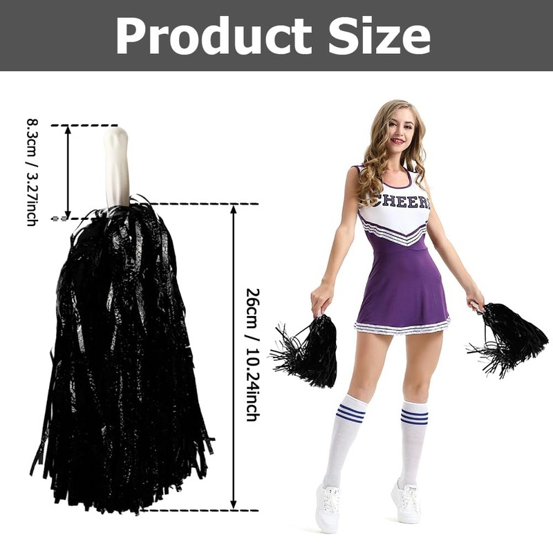 Hooshing 24PCS Black Pom Poms Cheerleading Fluffy Metallic Pompoms with