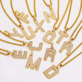 Richsteel Gold J Chain Necklace for Women Bling Letter Pendant with Initial Mens Jewellery