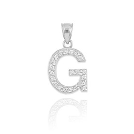 925 Sterling Silver Initial Letter G Charm Pendant with CZ