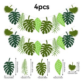 YunBey Pack of 4 Green Felt Leaf Garland for Children's Birthdays and Jungle Party Decoration
