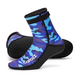 COPOZZ Diving Socks 3mm Neoprene Beach Water Socks-Anti Slip for Snorkel Swim Youth Men Women, High Cut-camouflage Blue, Large