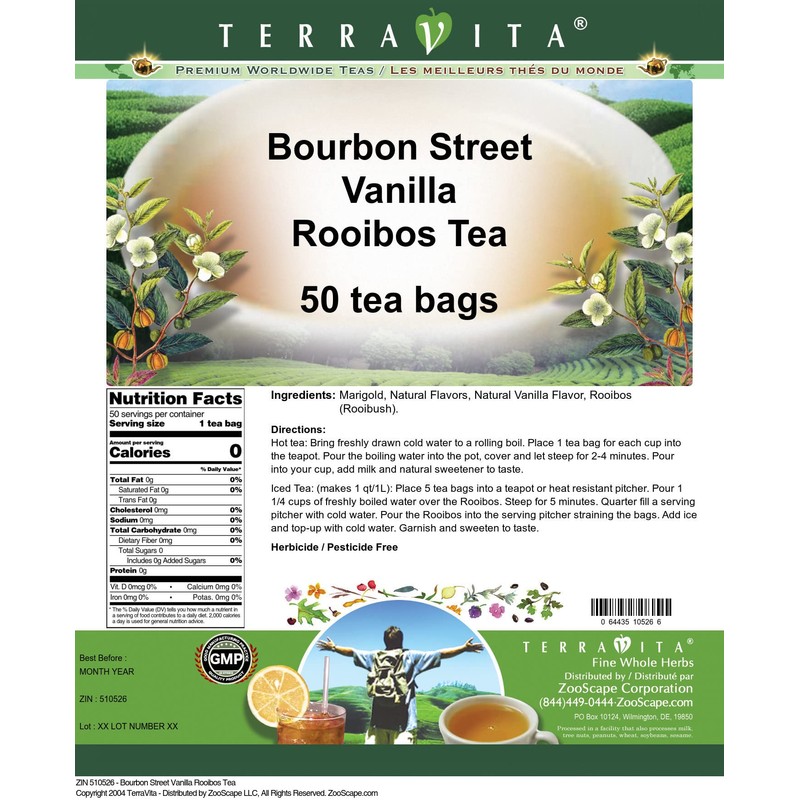 Bourbon Street Vanilla Rooibos Tea (50 tea bags, ZIN: 510526)