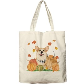 Dlzdn Fall Corgi Pumpkin Canvas Tote Bag For Women Aesthetic Shopping Grocery Bag Beach Bag Gifts for Women Teacher Bag Reusable Grocery Bag Thanksgiving Day Gift
