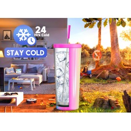 Meoky 24 oz Insulated Tumbler with Lid and Straw, Stainless Steel Vacuum Insulated Tumbler, Keeps Cold for 24 Hours, 100% Leak Proof, Fits in Car Cup Holder (Carnival)