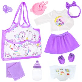 UNICORN ELEMENT Baby Doll Diaper Bag Set with 14-16 Inch Doll Clothes and Accessories Included Bottles, Pacifier, Diaper, Headband Best Gift for Kids