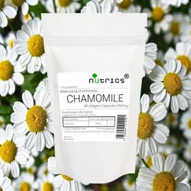 Nutrics® 350mg Chamomile x 100% Pure 90 V Capsules (1 Month Supply) Manzanilla Kamille Matricaire Camomilla- Suitable for Vegan Vegetarian Halal Kosher