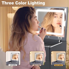 HVCBOSS 3 in 1 Vanity Desk with Flip Top Mirror, Small Make Up Vanity Set with Visible Glass Desktop, Compact Makeup Vanity with 3 Drawers, Cushioned Tool, Dressing Table for Bedroom