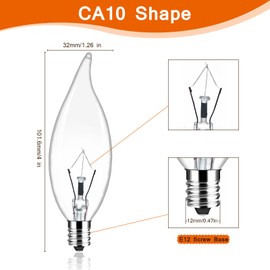 Brtstiun Candelabra Light Bulbs 40 Watt Incandescent Light Bulbs 2500K 15Pack Dimmable E12 Chandelier Light Bulbs for Celling Fan, Pendants
