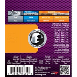 eocoyark Elixir 16052 Strings Phosphor Bronze Acoustic Guitar Strings w NANOWEB Coating, Light (.012-.053)