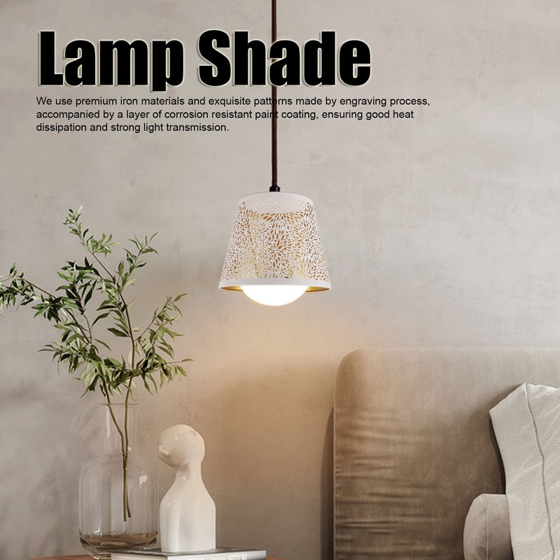 Lamp Shade E27 E26 White Carved Flower Pattern Iron Modern