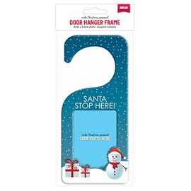 Shot2go Christmas Santa Stop Here Children's Door Hanger Decoration Blue Snowman. Personalise by inserting your own photo at home.
