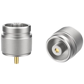2 Pcs Propane to Butane Adapter Brass & Aluminum Alloy Camping Stove Adapter LPG Canister Converter 1 LB Propane Tanks Input EN417 Lindal Valve Stove Gas Converter for Backpacking Hiking (Silver)