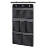 KIMBORA Mesh Shower Caddy Hanging Bathroom Organizer Storage with 2 Large Pockets 3 Rings Hang Curtain Rod for Dorm Cruise RV, Black