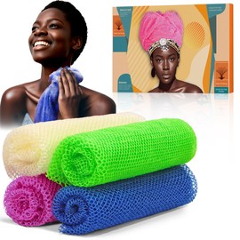SpiralScgv 4 Pieces African Net Sponge – Effective Deep Cleansing and Exfoliating Mesh for Glowing Skin – Stretchable, Quick-Dry Exfoliating Bath Sponge(Blue, Green, Purple, White)
