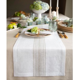 Solino Home Stripe Linen Table Runner 36 inch – 100% Pure Linen Natural and White Table Runner 14 x 36 Inch – Machine Washable Farmhouse Coffee Table Runner for Spring Decor
