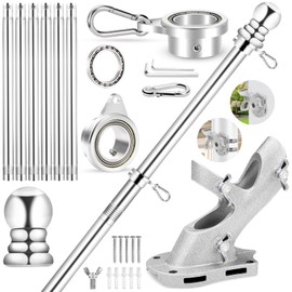 REERON No Tangle Flag Pole Kit, 7 FT Stainless Steel Flagpole, 1" Porch Flagpole with 2-Position Bracket, 360° Anti-wrap Flag Pole Bearing Rings for Outside House Outdoor Sport for American Flags