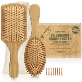 com-four® Natural Bamboo Hair Brush - Environmentally Friendly Brush with Natural Bristles for Naturally Beautiful Hair - For Men, Women, Children - 100% Vegan