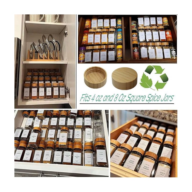 16 Pcs Bamboo Spice Jar Lids Fits Square Containers Seasoning