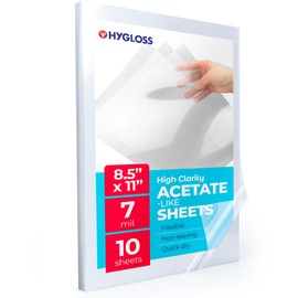 Hygloss Fogli di acetato per artigianato, pellicola trasparente per proiettori, per progetti artistici e artigianali e aule, fogli per stencil, non per stampanti, 21,6 x 27,9 cm, confezione da 10