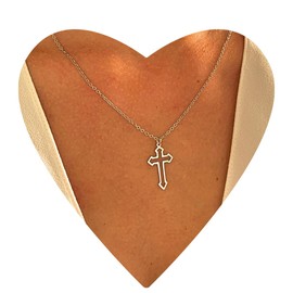 NataschaWoge Cross Necklace, Stainless Steel, 40 cm, Gold, 2.2 cm Cross Pendant, Women's Jewellery, Stainless Steel, No Gemstone