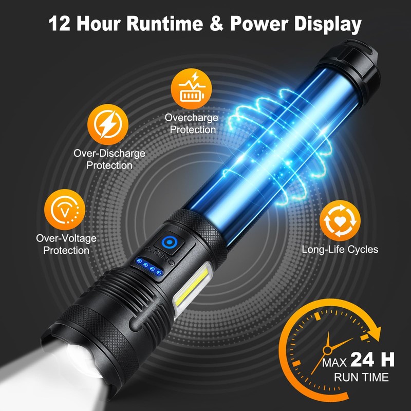 MILAOSHU Rechargeable Flashlights 990000 High Lumen, 5000 ɱAh ΒATTERY LED