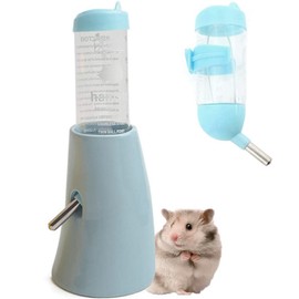 Hamster Squirrel Hedgehog Water Fountain Automatic Water Filler Ceramic Base Tank Bottle Roll Ball Leak Proof Small Animal Water Bottle (Blue)