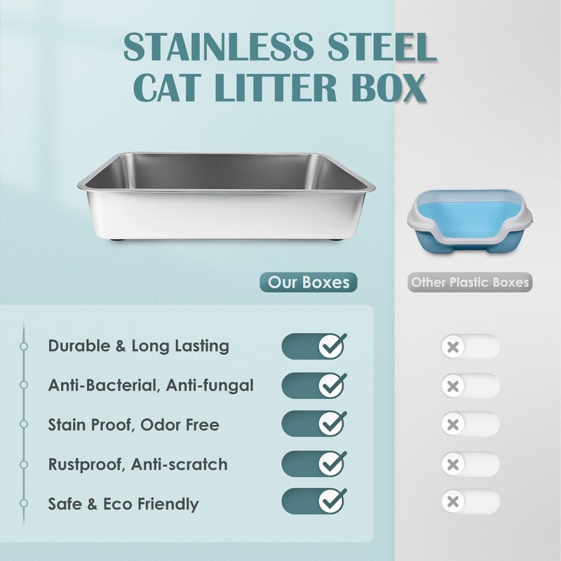 IKITCHEN Stainless Steel Cat Litter Box, Large Metal Litter Box