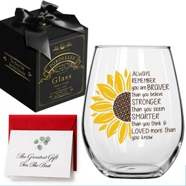 Always Remember You are Braver Than You Think Inspirational Wine Glass, Inspirational Quotes Gifts for Women Best Friend, Positive Saying Gift for Mom Sister Grandma, Encouragement Cheer Up Gifts