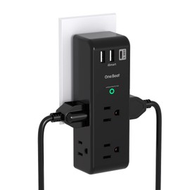 Surge Protector Outlet Extender - with Rotating Plug, 6 AC Multi Plug Outlet with 3 USB Ports (1 USB C), 1800 Joules, 3-Sided Swivel Power Strip with Spaced Outlet Splitter for Dorm, Office, Black
