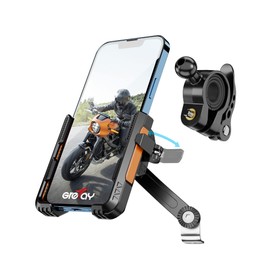 Grefay Motorcycle Phone Holder Handlebar Mount Motorbike Phone Holder Rearview Mirror【2 Connection Methods+1S Quick Disassembly】 with ​360 Rotate for 4.0-7.0 inch smartphone
