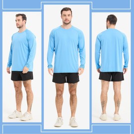 Sillictor Running Tops for Men Long Sleeve UPF 50+ Quick Dry Polyester Sports Gym T Shirts Men UV Sun Protection Tops for Swimming Football Hiking Fishing Shirts,Cool Wicking 3020 Blue L