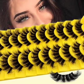 10 Pairs of Clear Band Artificial Eyelashes, Cat Eye, 15 mm, Fluffy Cat Eye, Russian Volume Strip Lashes, D Curly Wispy False Eyelashes, Natural Look Eyelash Extensions (202)