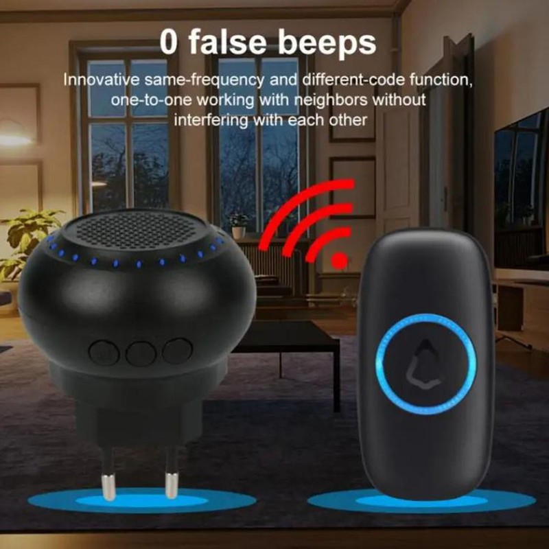 Wireless Doorbell Kit IP55 Waterproof Battery Operated 32 Melodies Cordless
