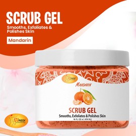 SPA REDI - Exfoliating Scrub Pumice Gel, Mandarin, 16 Oz - Manicure, Pedicure and Body Exfoliator Infused with Hyaluronic Acid, Amino Acids, Panthenol and Comfrey Extract