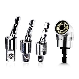 Right Angle Drill Attachment 105° Screwdriver Drill Bit Holder Extension Socket Adapter + Swivel Socket Adapter Set 3 PCS 1/2” 3/8” 1/4” Rotatable Hex Bit Impact Driver Set Ratchet Extension-SS