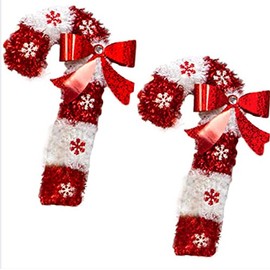 Christmas House Candy Cane Tinsel Decorations Set of 2 Wall Hanging Red and White