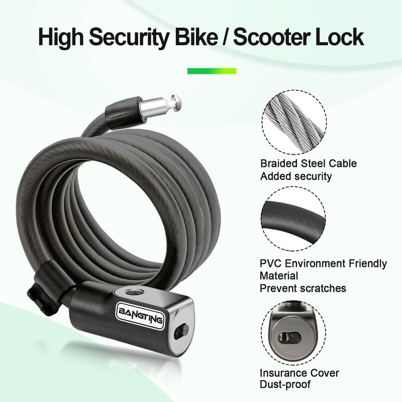 BANGTING E Scooter Lock, Bicycle Lock, 120 cm/12 mm Bicycle