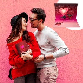 100 GREETINGS Musical Valentine Pop Up Card with Lights - Romantic Holiday 3D Greeting Cards for Couples and Partners (Cute Couple)