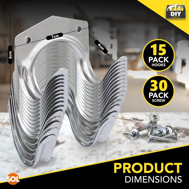 SOL SOL 15pk DIY Tool Hooks for Shed, Metal Aluminum