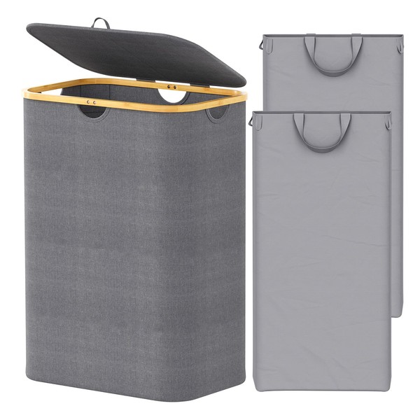 SpaceAid Double Laundry Hamper 2 Section with Lid and Removable