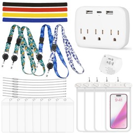 SXMLMX 4 People Cruise Kit, 21pcs Essentials: 8 Luggage Tags, 4 Lanyards, 4 Phone Bags, 4 Towel Ties, 1 Power Strip - Multicolored, Classic Style