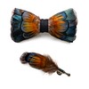 JEMYGINS Blue Feather Bow Tie Leather Bow tie and Brooch