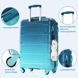 Merax Luggage Sets, ABS Hardshell Suitcase Spinner Wheels with USB Port TSA Lock, Lack Blue and Blue, 20/24/28 Inch
