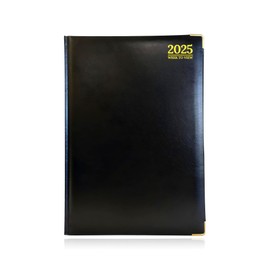 G4GADGET Premium 2025 Diary Week on Two Pages View FSC-Certified 80GSM Paper Gilt Edges A4 Black 30cmx21cm